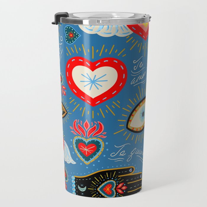 Milagro love hearts - blue Travel Mug Gallery Image 3