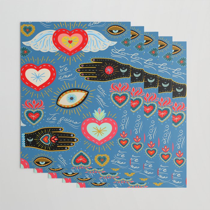 Milagro love hearts - blue Wrapping Paper Gallery Image 3