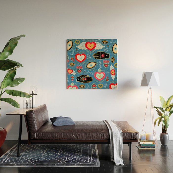 Milagro love hearts - blue Wood Wall Art Gallery Image 2