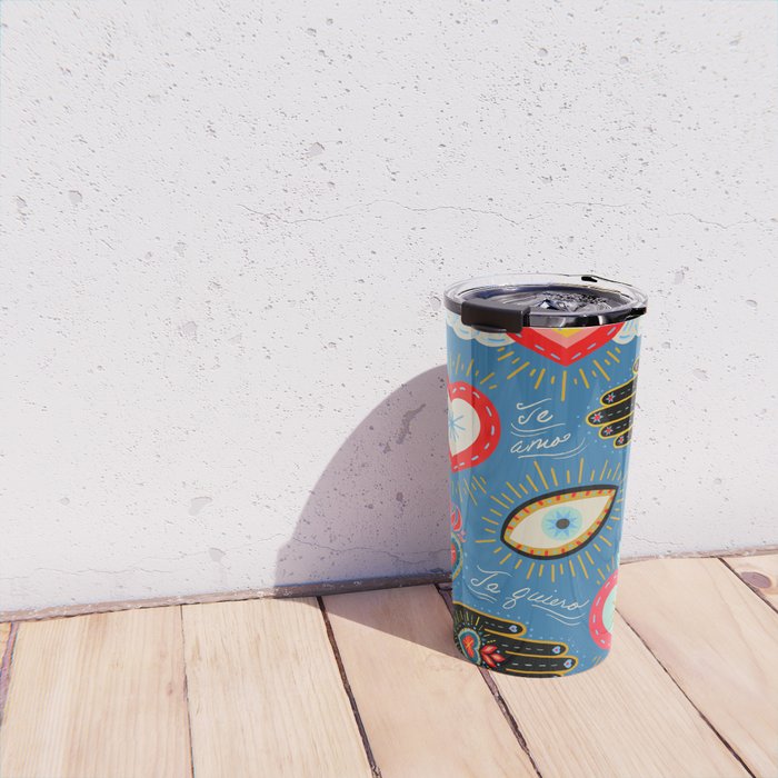 Milagro love hearts - blue Travel Mug Gallery Image 4