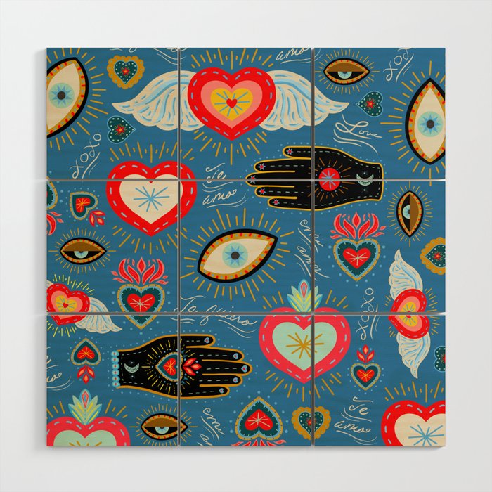 Milagro love hearts - blue Wood Wall Art Gallery Image 1
