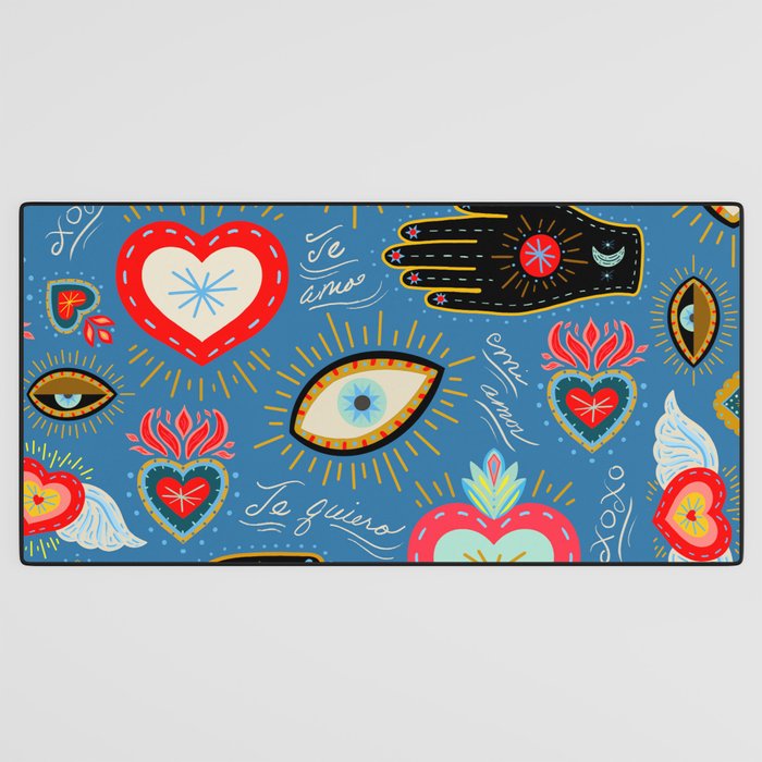 Milagro love hearts - blue Desk Mat Gallery Image 3