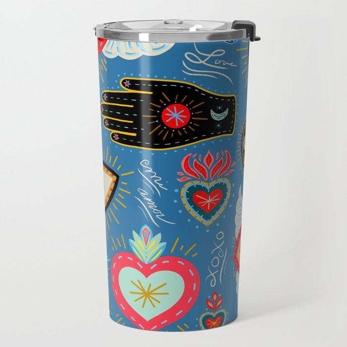 Milagro love hearts - blue Travel Mug Gallery Image 2