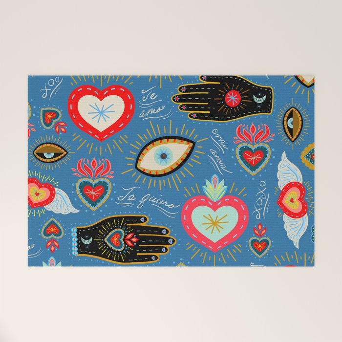 Milagro love hearts - blue Welcome Mat Gallery Image 1