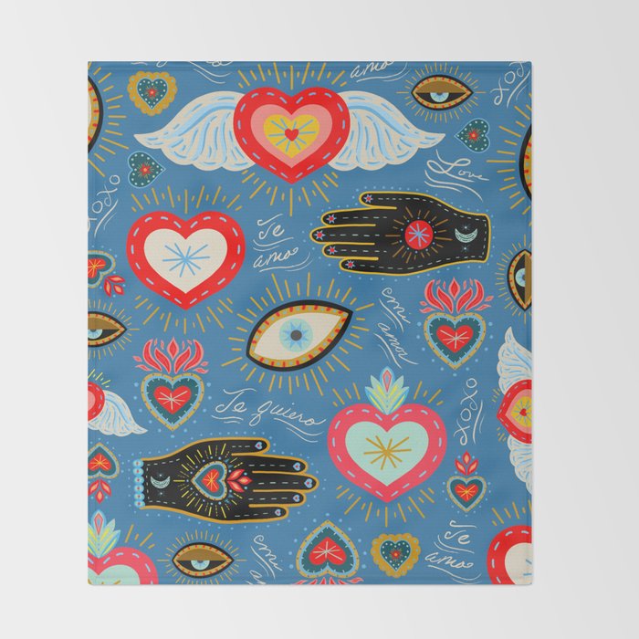 Milagro love hearts - blue Throw Blanket Gallery Image 2