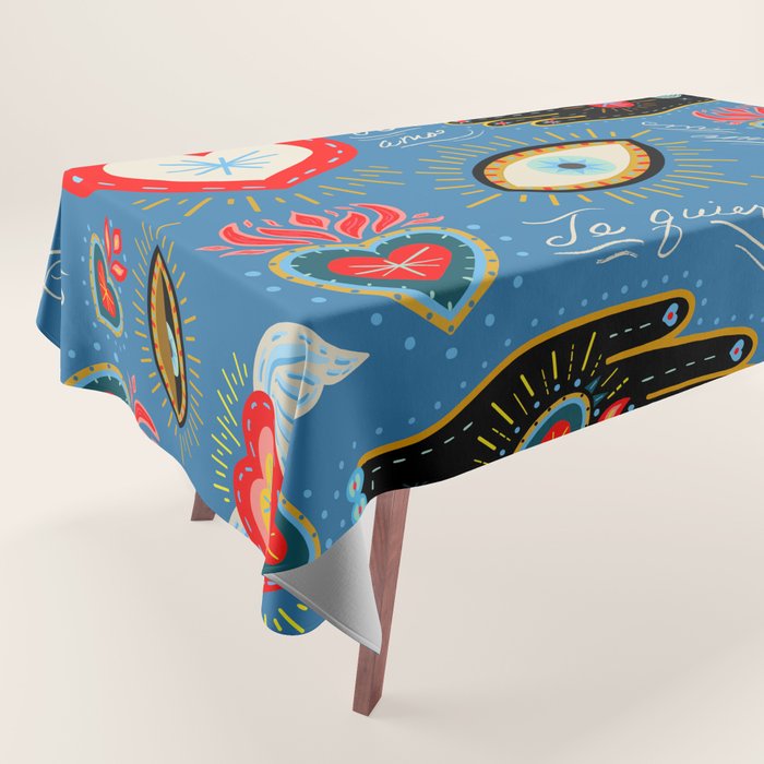 Milagro love hearts - blue Tablecloth Gallery Image 1