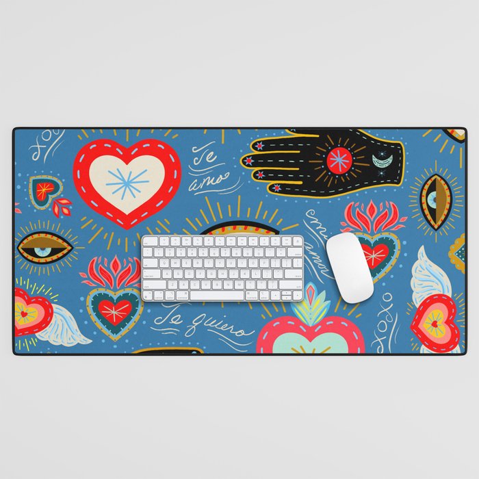 Milagro love hearts - blue Desk Mat Gallery Image 1