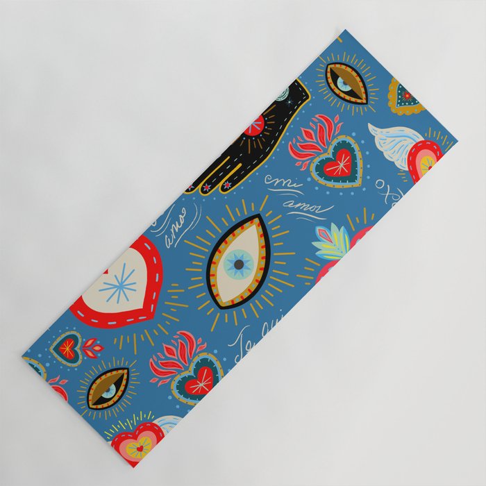 Milagro love hearts - blue Yoga Mat Gallery Image 1