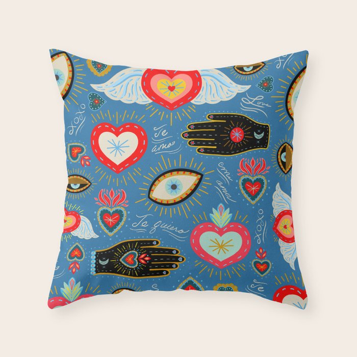 Milagro love hearts - blue Throw Pillow Gallery Image 6