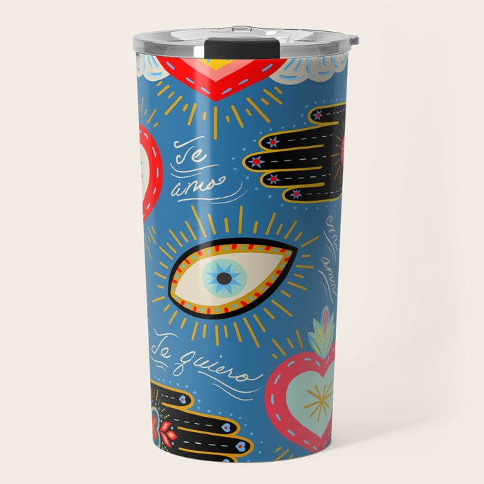 Milagro love hearts - blue Travel Mug Gallery Image 1
