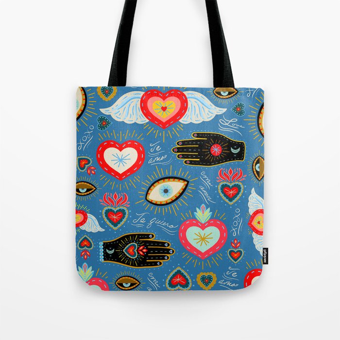 Milagro love hearts - blue Tote Bag Gallery Image 1