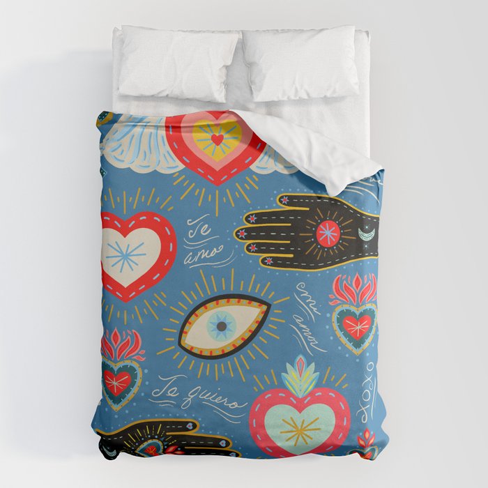 Milagro love hearts - blue Duvet Cover Gallery Image 1