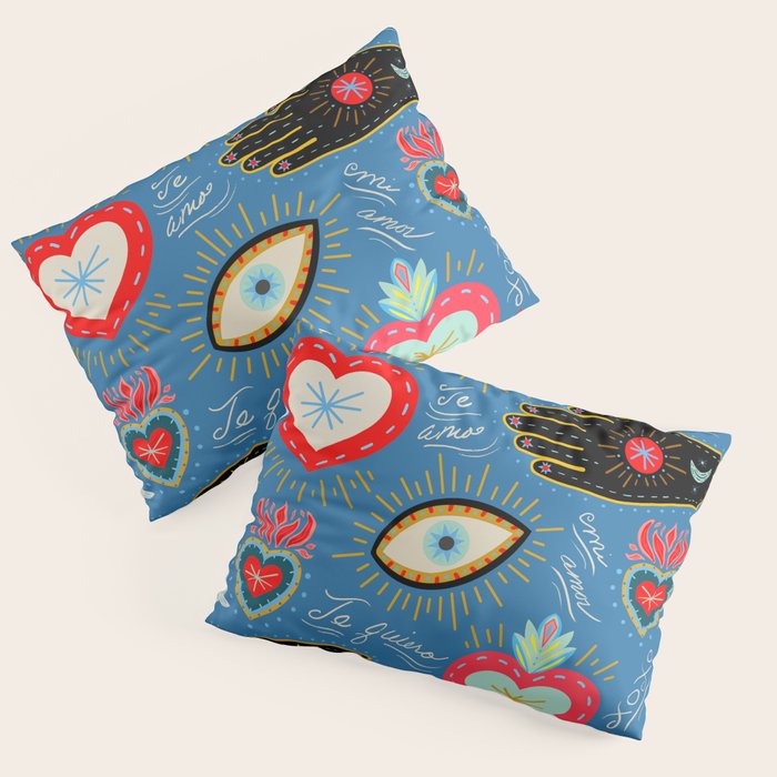 Milagro love hearts - blue Pillow Sham Gallery Image 3