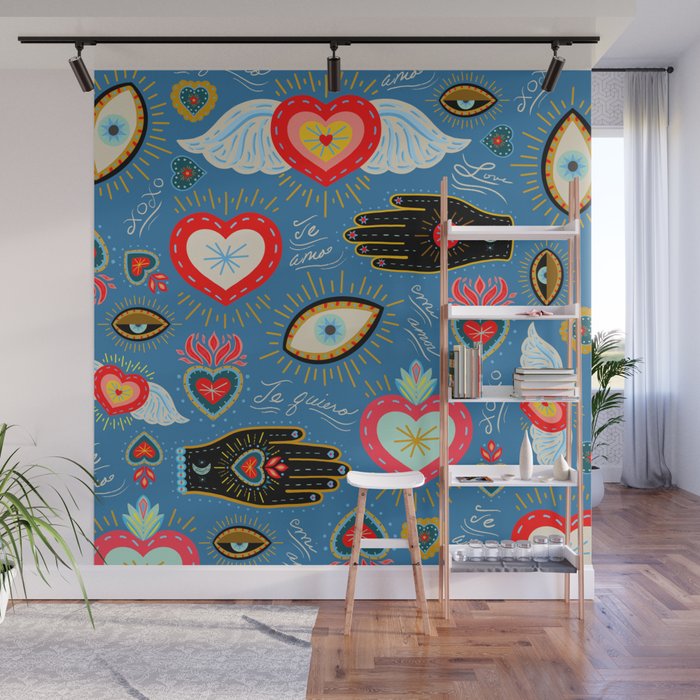 Milagro love hearts - blue Wall Mural Gallery Image 1