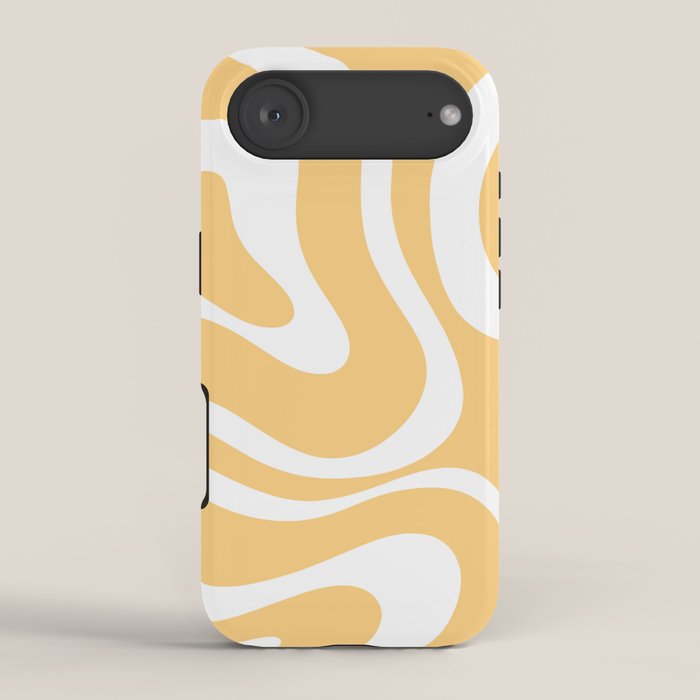 Modern Retro Liquid Swirl Abstract Pattern in Soft Mustard Yellow and White iPhone Case Gallery Image 2