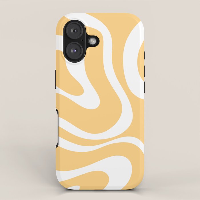 Modern Retro Liquid Swirl Abstract Pattern in Soft Mustard Yellow and White iPhone Case Gallery Image 1