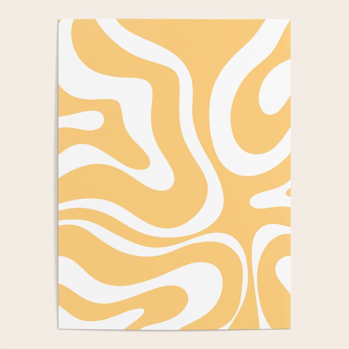 Modern Retro Liquid Swirl Abstract Pattern in Soft Mustard Yellow and White Poster Gallery Image 1
