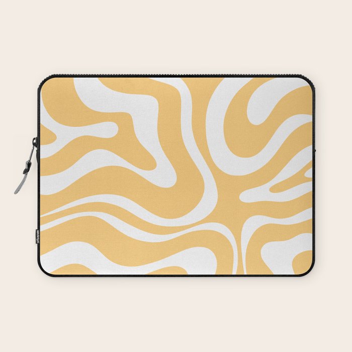 Modern Retro Liquid Swirl Abstract Pattern in Soft Mustard Yellow and White Laptop Sleeve Gallery Image 1