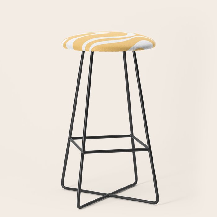 Modern Retro Liquid Swirl Abstract Pattern in Soft Mustard Yellow and White Stool Gallery Image 1