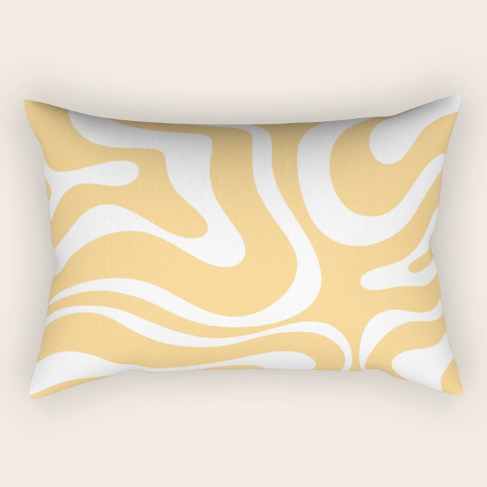 Modern Retro Liquid Swirl Abstract Pattern in Soft Mustard Yellow and White Rectangular Pillow Gallery Image 1