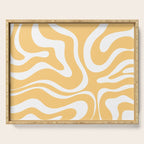 Modern Retro Liquid Swirl Abstract Pattern in Soft Mustard Yellow and White Serving Tray Gallery Image 1