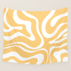 Modern Retro Liquid Swirl Abstract Pattern in Soft Mustard Yellow and White Wall Tapestry Gallery Image 4