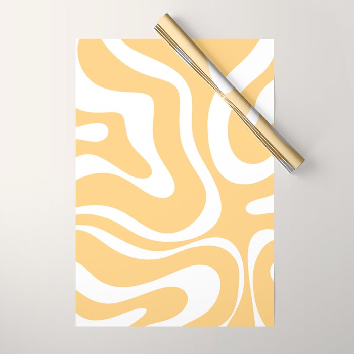 Modern Retro Liquid Swirl Abstract Pattern in Soft Mustard Yellow and White Wrapping Paper Gallery Image 1