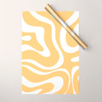 Modern Retro Liquid Swirl Abstract Pattern in Soft Mustard Yellow and White Wrapping Paper Gallery Image 1
