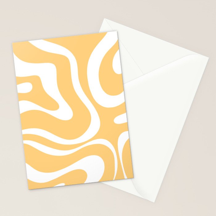 Modern Retro Liquid Swirl Abstract Pattern in Soft Mustard Yellow and White Stationery Card Gallery Image 2
