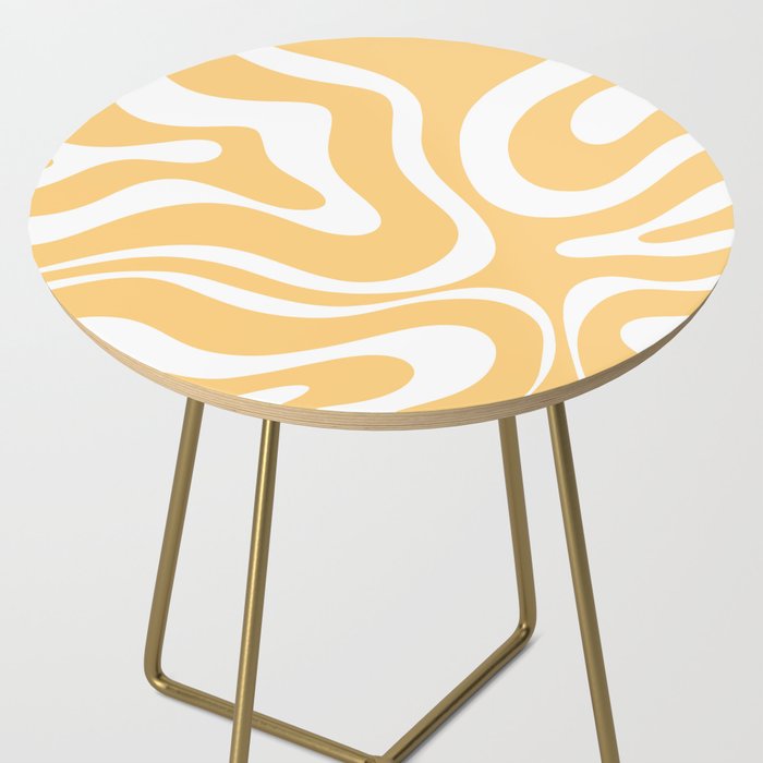 Modern Retro Liquid Swirl Abstract Pattern in Soft Mustard Yellow and White Side Table Gallery Image 2