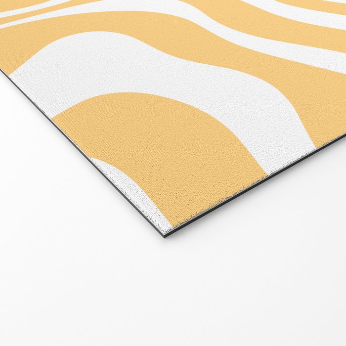 Modern Retro Liquid Swirl Abstract Pattern in Soft Mustard Yellow and White Welcome Mat Gallery Image 2