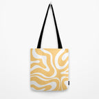 Modern Retro Liquid Swirl Abstract Pattern in Soft Mustard Yellow and White Tote Bag Gallery Image 2