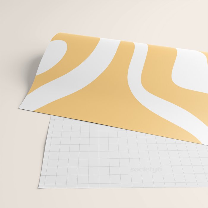 Modern Retro Liquid Swirl Abstract Pattern in Soft Mustard Yellow and White Wrapping Paper Gallery Image 2