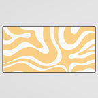 Modern Retro Liquid Swirl Abstract Pattern in Soft Mustard Yellow and White Desk Mat Gallery Image 3