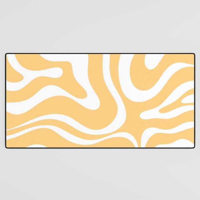 Modern Retro Liquid Swirl Abstract Pattern in Soft Mustard Yellow and White Desk Mat Gallery Image 3