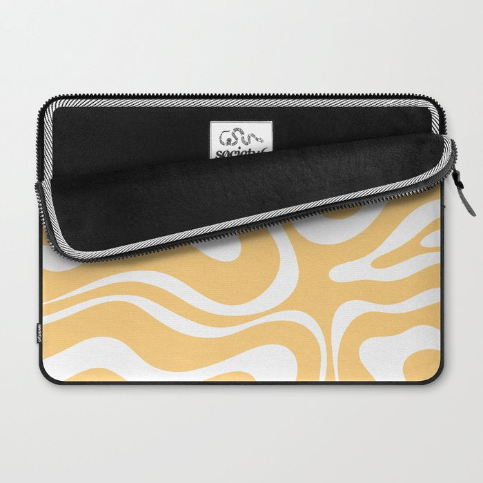 Modern Retro Liquid Swirl Abstract Pattern in Soft Mustard Yellow and White Laptop Sleeve Gallery Image 2