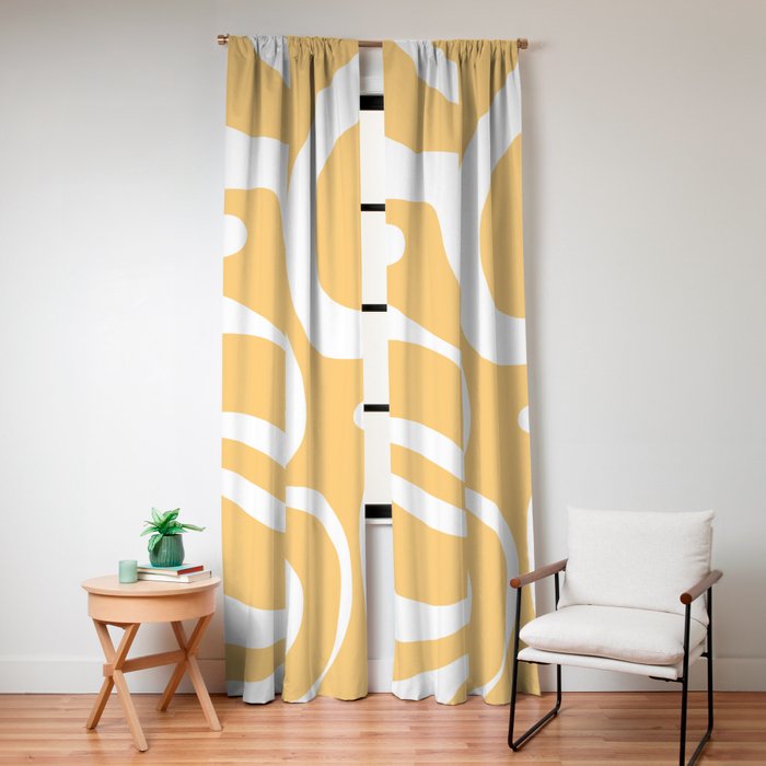 Modern Retro Liquid Swirl Abstract Pattern in Soft Mustard Yellow and White Window Curtain Gallery Image 4