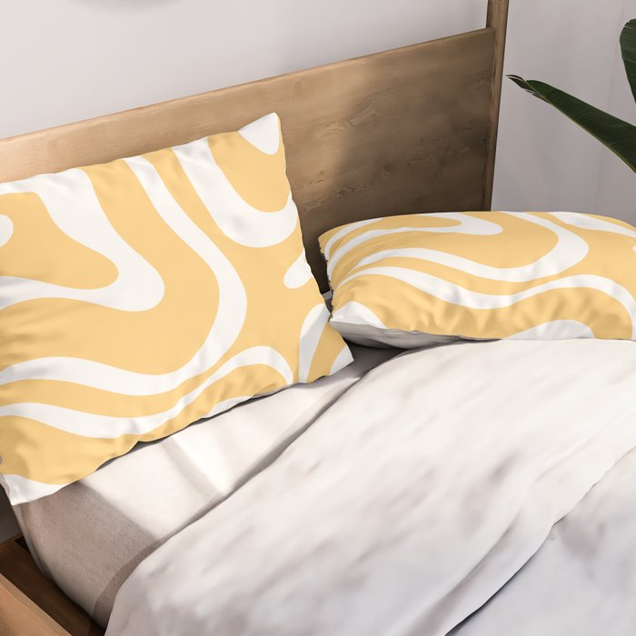 Modern Retro Liquid Swirl Abstract Pattern in Soft Mustard Yellow and White Pillow Sham Gallery Image 2