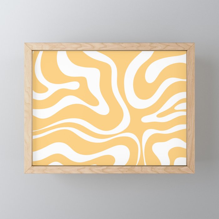 Modern Retro Liquid Swirl Abstract Pattern in Soft Mustard Yellow and White Mini Art Print Gallery Image 1
