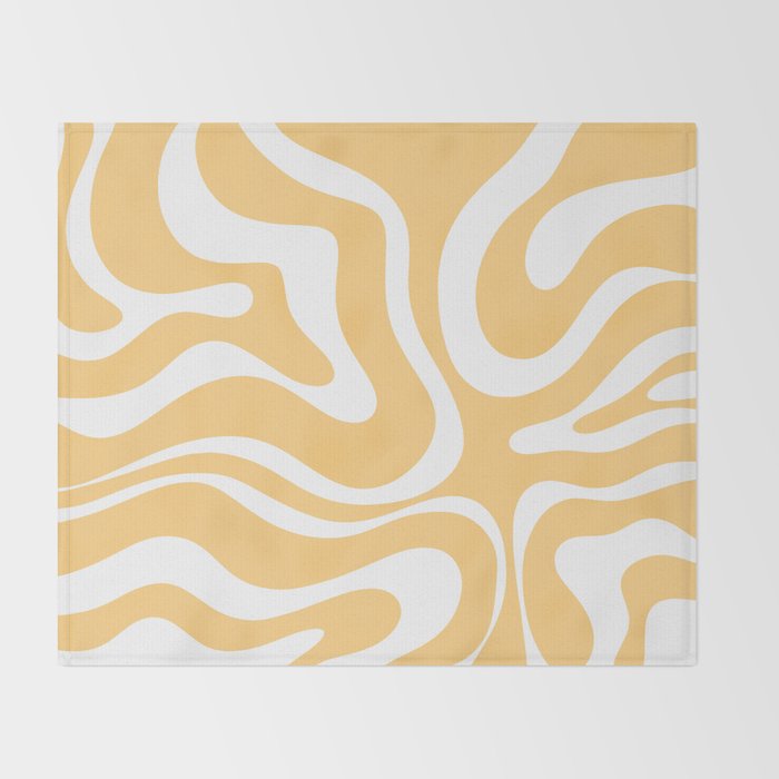 Modern Retro Liquid Swirl Abstract Pattern in Soft Mustard Yellow and White Throw Blanket Gallery Image 2