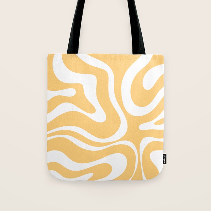 Modern Retro Liquid Swirl Abstract Pattern in Soft Mustard Yellow and White Tote Bag Gallery Image 1
