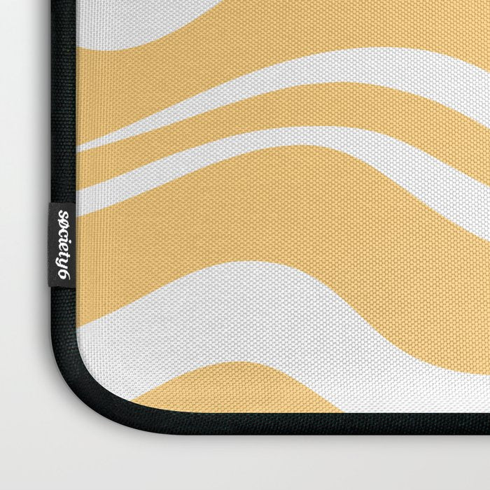 Modern Retro Liquid Swirl Abstract Pattern in Soft Mustard Yellow and White Laptop Sleeve Gallery Image 3