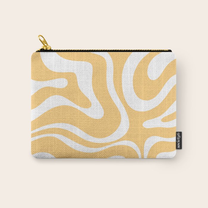 Modern Retro Liquid Swirl Abstract Pattern in Soft Mustard Yellow and White Carry All Pouch Gallery Image 1