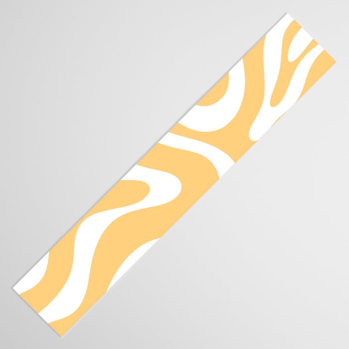 Modern Retro Liquid Swirl Abstract Pattern in Soft Mustard Yellow and White Table Runner Gallery Image 3