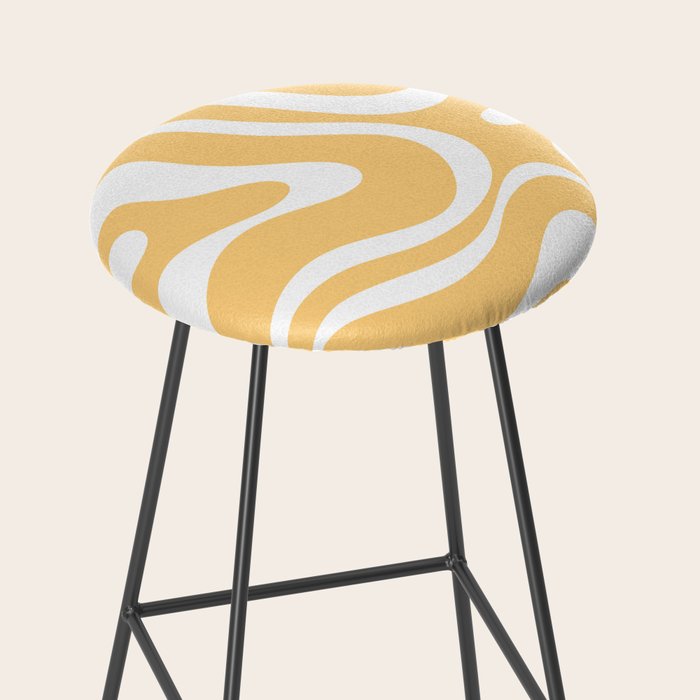 Modern Retro Liquid Swirl Abstract Pattern in Soft Mustard Yellow and White Stool Gallery Image 2