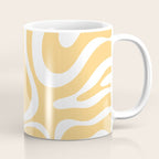 Modern Retro Liquid Swirl Abstract Pattern in Soft Mustard Yellow and White Coffee Mug Gallery Image 1