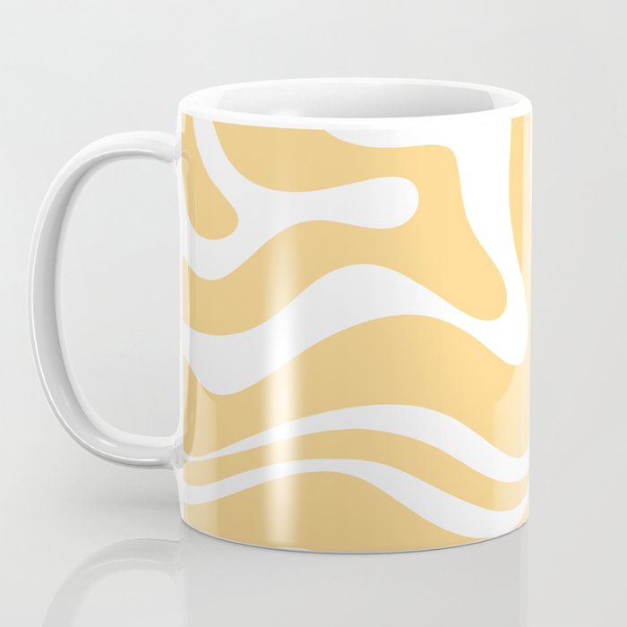 Modern Retro Liquid Swirl Abstract Pattern in Soft Mustard Yellow and White Coffee Mug Gallery Image 3