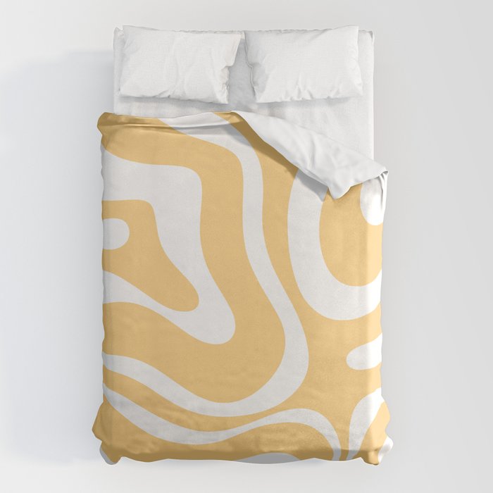 Modern Retro Liquid Swirl Abstract Pattern in Soft Mustard Yellow and White Duvet Cover Gallery Image 1