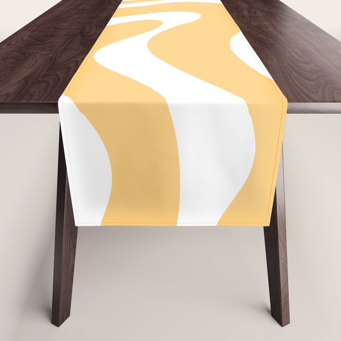 Modern Retro Liquid Swirl Abstract Pattern in Soft Mustard Yellow and White Table Runner Gallery Image 1