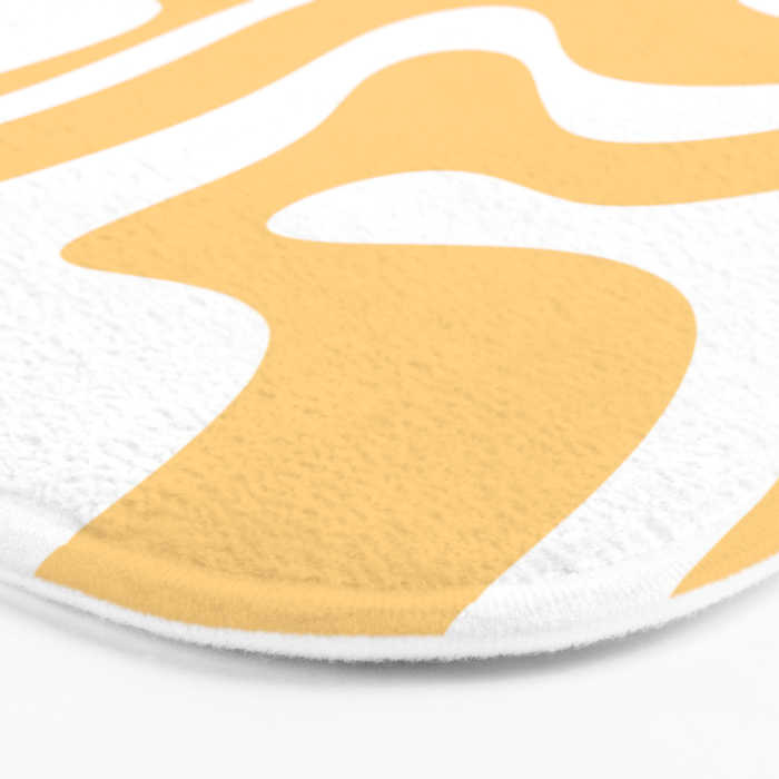 Modern Retro Liquid Swirl Abstract Pattern in Soft Mustard Yellow and White Bath Mat Gallery Image 3
